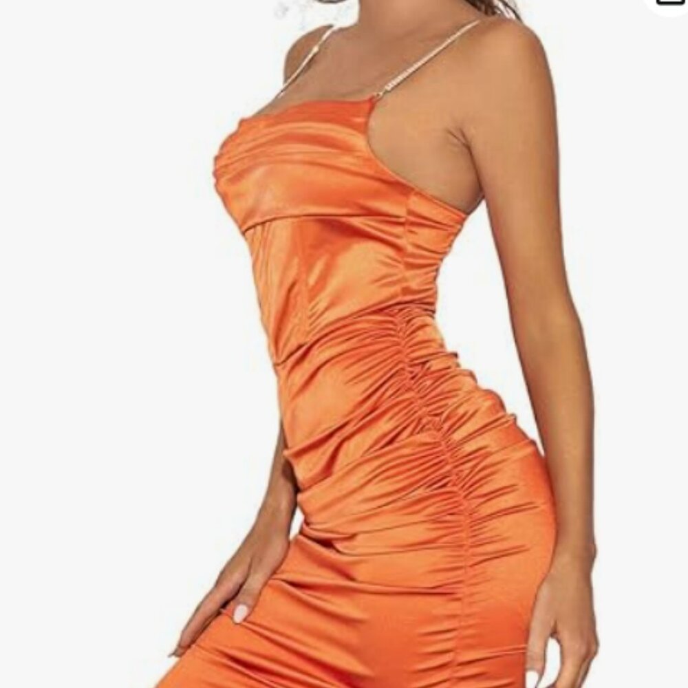 Ruched Mini Bodycon with Rhinestone Spaghetti Straps